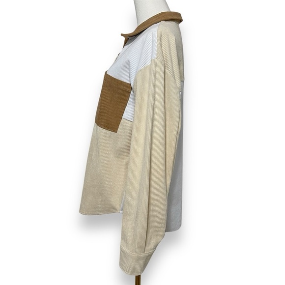 Stella Tweed Colorblock Corduroy Shacket Women's Small Oversized Chest Pocket - Picture 3 of 8